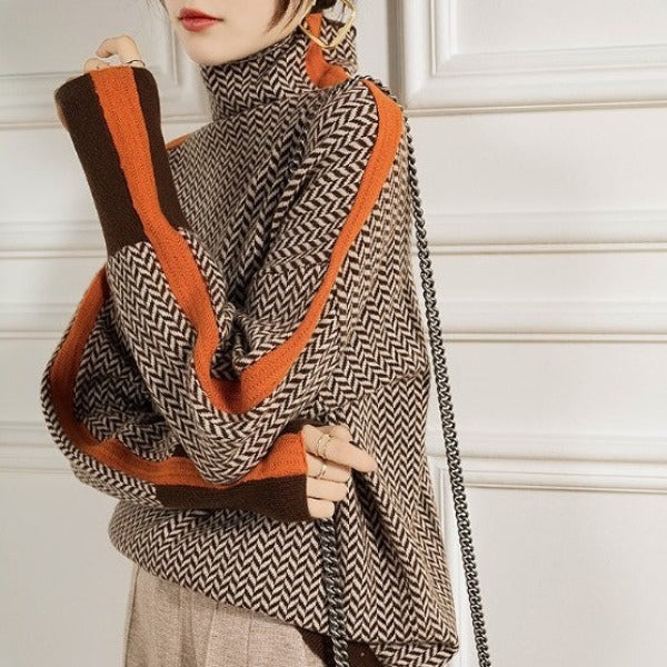 Clémence | Pull graphique en cachemire col montant