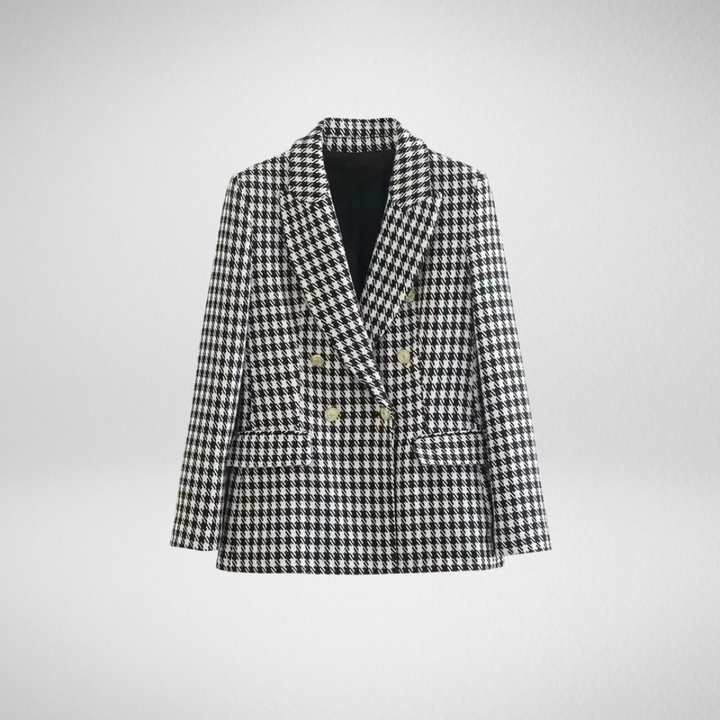Brigitte Bordeaux | Blazer Femme Pied-de-Poule Vintage, Double Boutonnage, Élégant